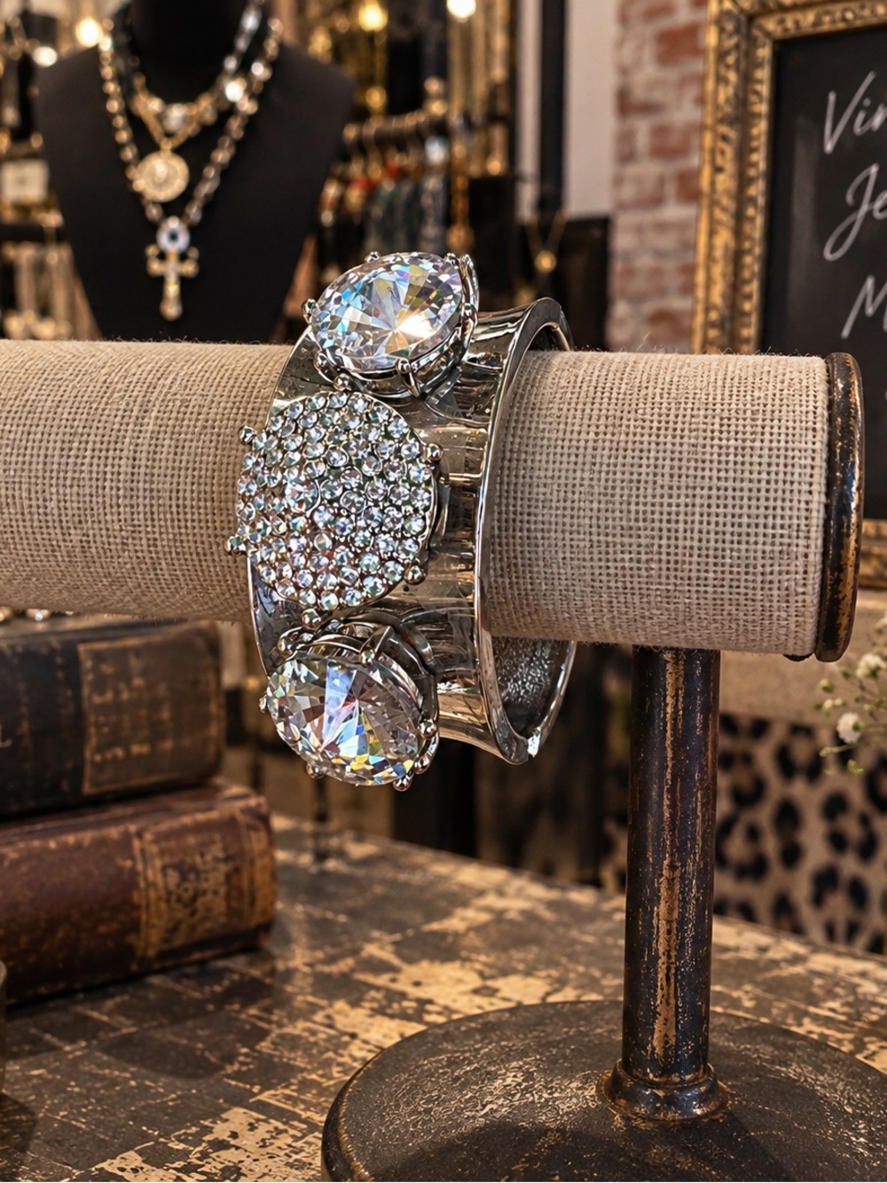 Crystal Accent Silver Cuff Bracelet - Women Jewelry
